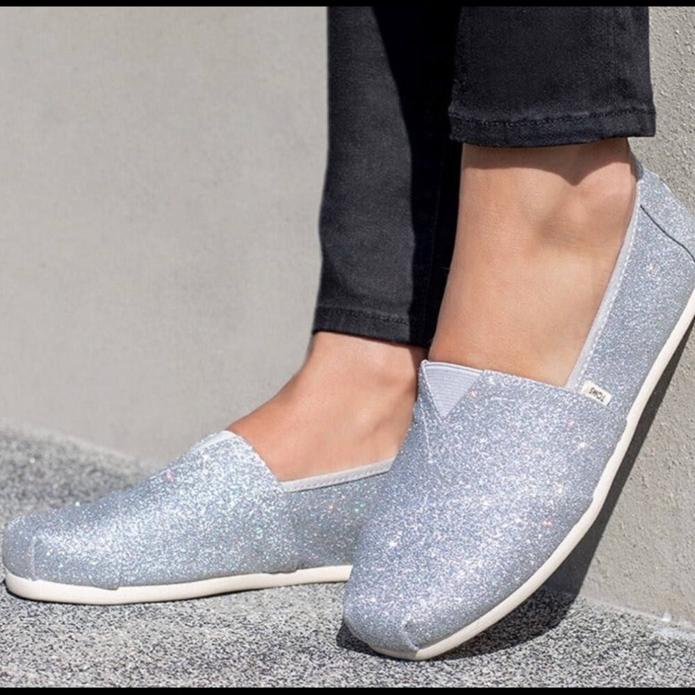 Toms Silver Glitter Classic Slip-Ons Size 7